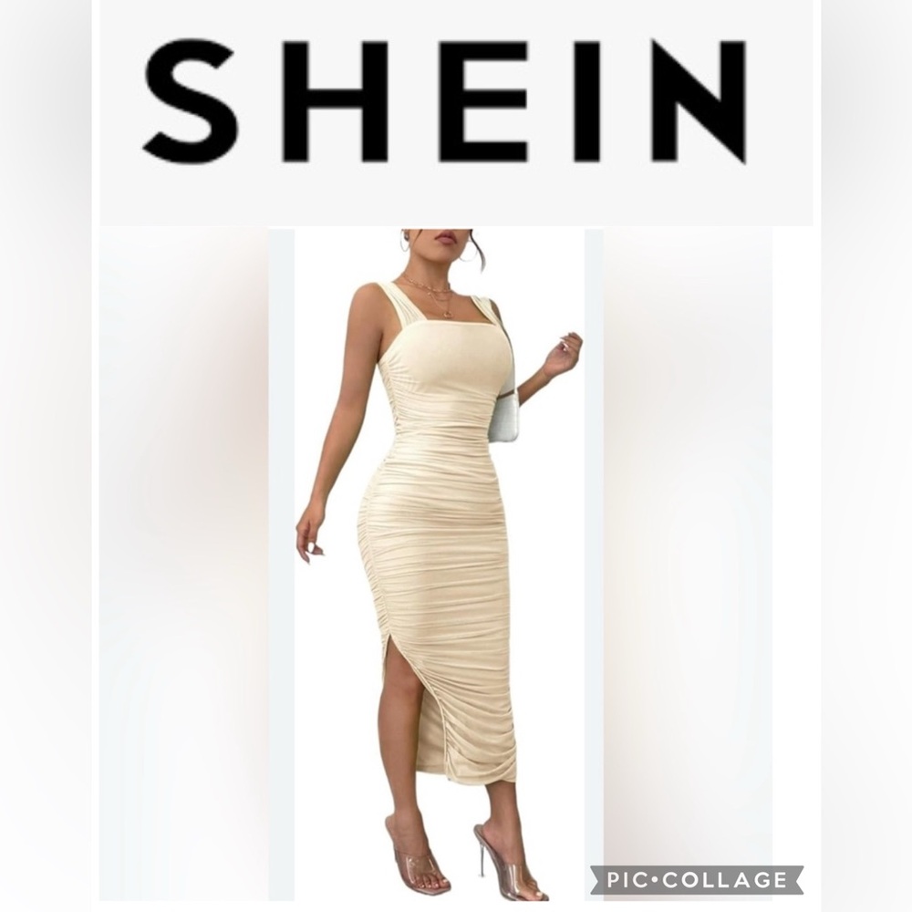 SHEIN Cream Ruched Asymmetrical Cocktail Dress